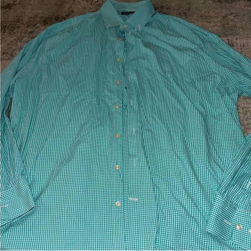 Peter Millar Teal Checkered Button Down Shirt - XXL